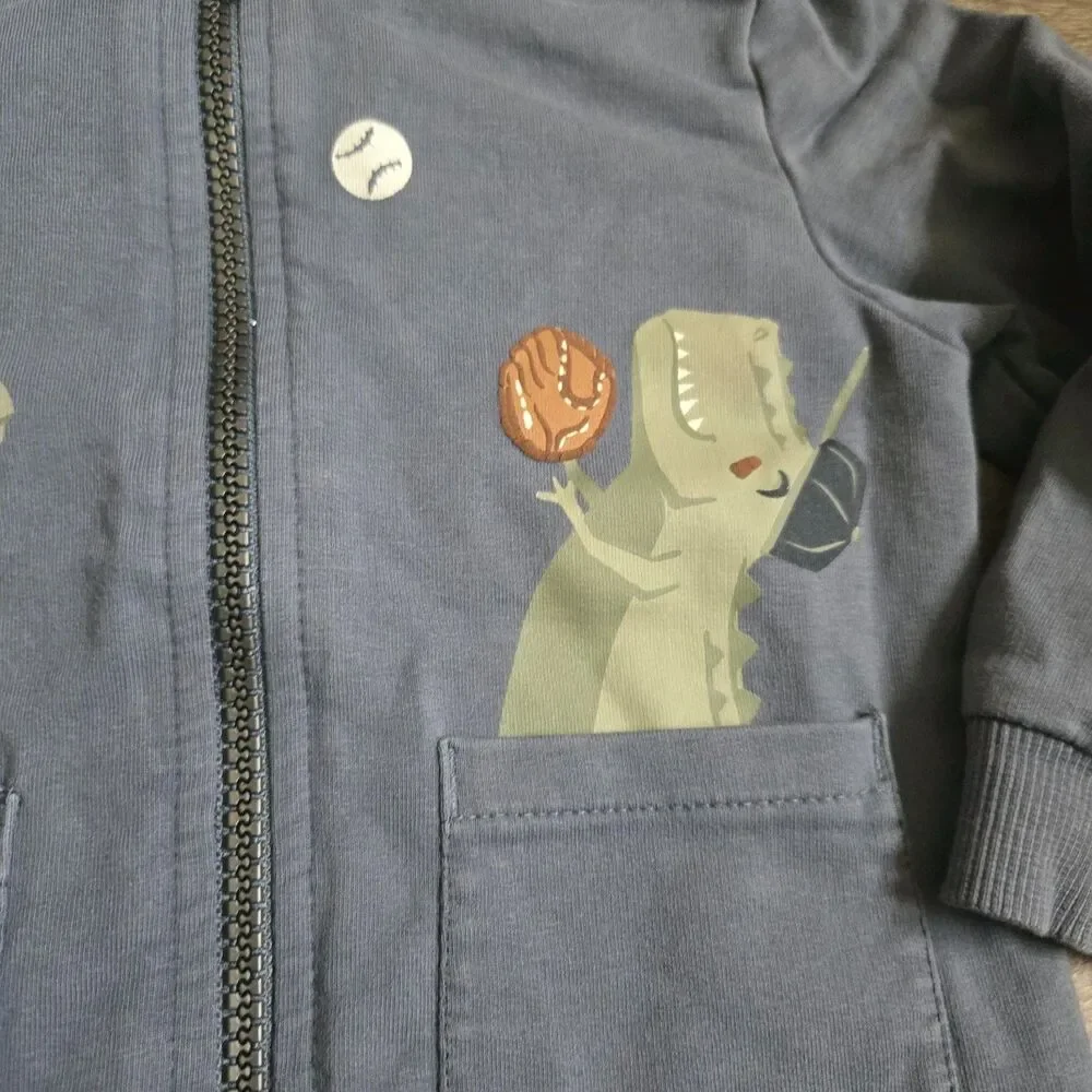 Tommy Bahama Boys 3T Blue Dinosaur Baseball Zip Up Hoodie Jacket Spikes Preowned
